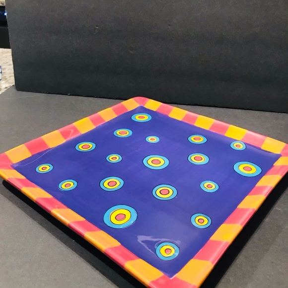 All U Can Handle Hand Painted Ceramic Tray “ Dancing Dots Purple 11”-11” - Picture 2 of 13